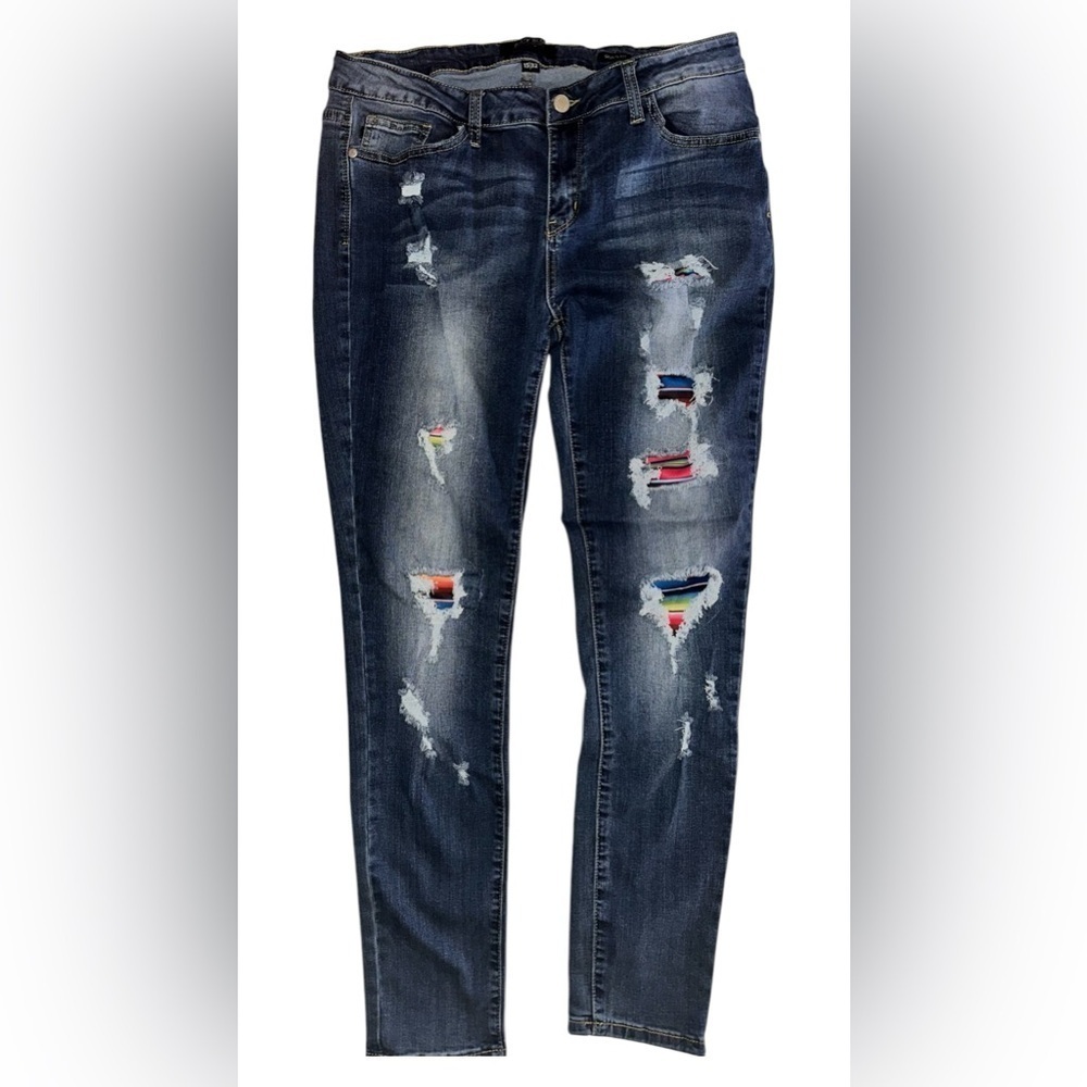Judy Blue Womens Size 15/32 Skinny Fit Distressed Blue Mid Rise Denim Jeans